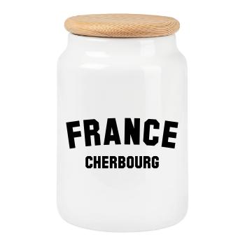 CHERBOURG France Frankreich - Cookie Jar with Wooden Lid - white - Front
