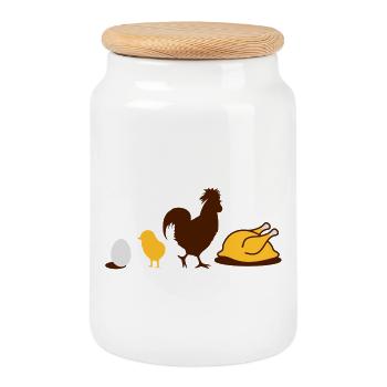 Egg,chick, rooster and chicken poultry Evolution - Cookie Jar with Wooden Lid - white - Front