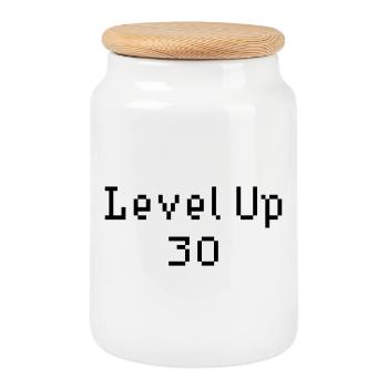 Level Up - 30th Birthday - Cookie Jar with Wooden Lid - white - Front