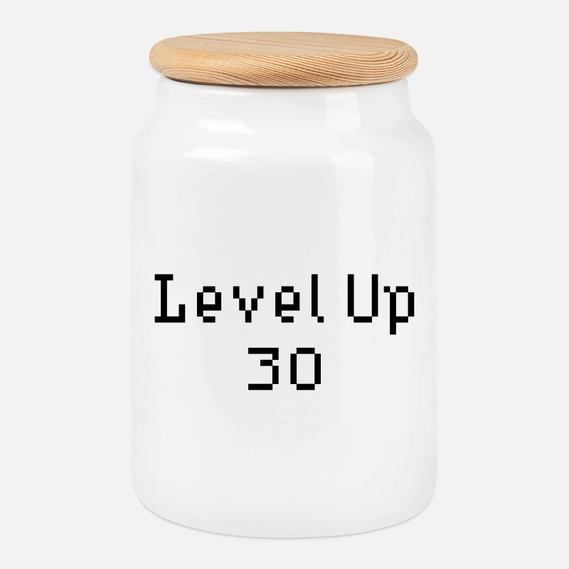 Level Up - 30. Geburtstag - Keksdose mit Holzdeckel - Weiß