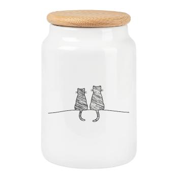 Chat croquis par une jolie paire de chats - Boîte à biscuits avec couvercle en bois - blanc - Devant
