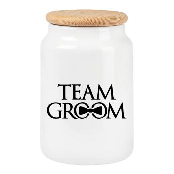 team groom bachelor party bachelor party fei - Cookie Jar with Wooden Lid - white - Front