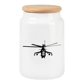 Helicopter Mi-24 - Cookie Jar with Wooden Lid - white - Front