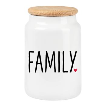 Family Heart - Gift Partner Look Child love - Cookie Jar with Wooden Lid - white - Front