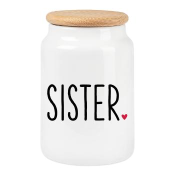 Sister coeur - famille de frères et sœurs cadeau - Boîte à biscuits avec couvercle en bois - blanc - Devant