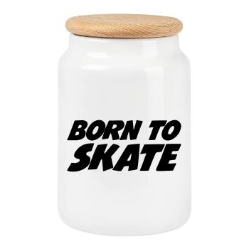 Born to Skate - Boîte à biscuits avec couvercle en bois - blanc - Devant