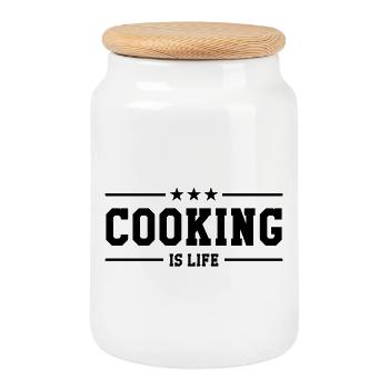 Cooking is life - Boîte à biscuits avec couvercle en bois - blanc - Devant