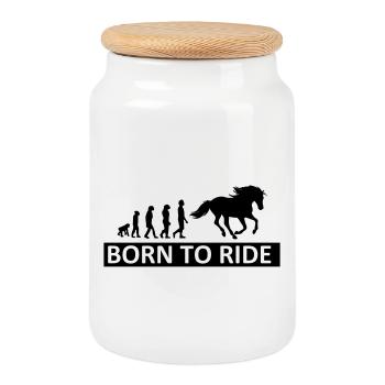 Horses, horse, riding, pony, cowboy, trot, Gallop - Cookie Jar with Wooden Lid - white - Front