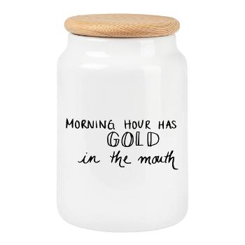 Morning hour has gold in the mouth - Keksdose mit Holzdeckel - Weiß - Vorne