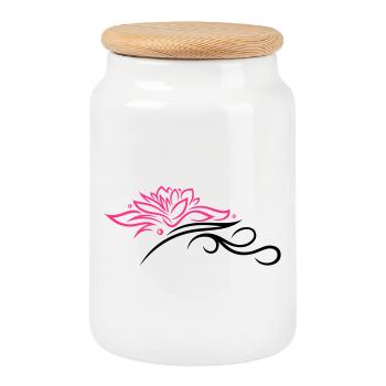 Large lotus flower with small tribal. - Cookie Jar with Wooden Lid - white - Front
