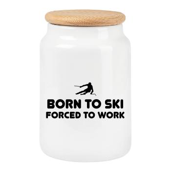 Born to ski T-Shirts - Cookie Jar with Wooden Lid - white - Front