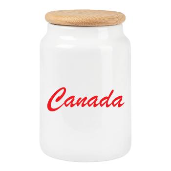 Canada Script Lettering Red - Cookie Jar with Wooden Lid - white - Front