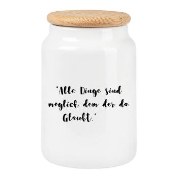 Alle Dinge sind möglich dem der da glaubt Geschenk - Keksdose mit Holzdeckel - Weiß - Vorne