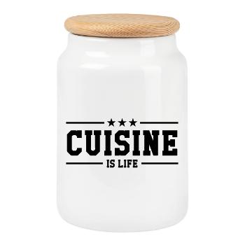 Cuisine is life - Boîte à biscuits avec couvercle en bois - blanc - Devant