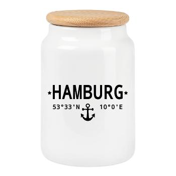 Coordonnées de Hambourg - Boîte à biscuits avec couvercle en bois - blanc - Devant