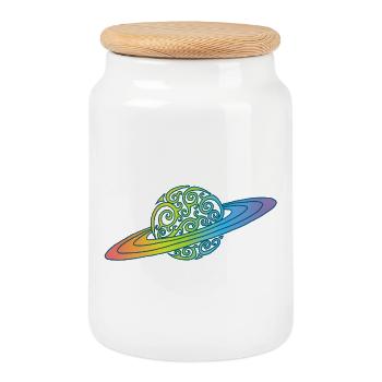Planet Regenbogen - Keksdose mit Holzdeckel - Weiß - Vorne