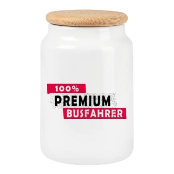 100% Premium Busfahrer Design / Geschenkidee - Keksdose mit Holzdeckel - Weiß - Vorne