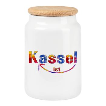 Kassel ist klasse - Keksdose mit Holzdeckel - Weiß - Vorne