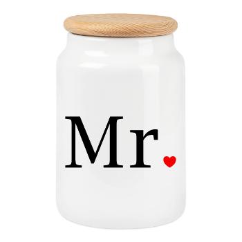 Monsieur T-shirt Cadeau de mariage Mari La marier - Boîte à biscuits avec couvercle en bois - blanc - Devant