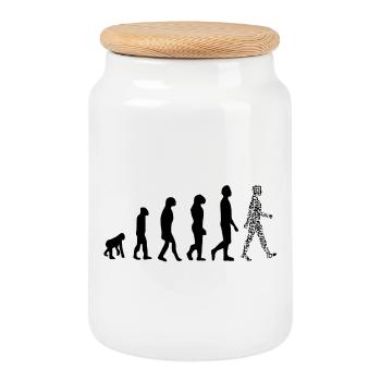 Evolution QR Code - Humor Gesundheits-Pass - Keksdose mit Holzdeckel - Weiß - Vorne