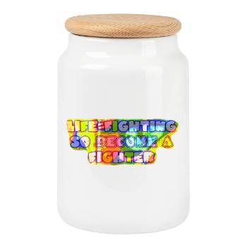 Liftening Theme Inspirational Typography - Cookie Jar with Wooden Lid - white - Front