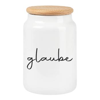 glaube - an dich - Keksdose mit Holzdeckel - Weiß - Vorne