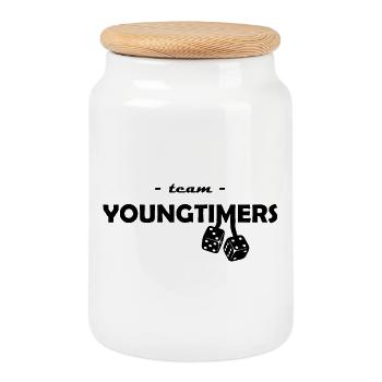 Team YoungTimer - Keksdose mit Holzdeckel - Weiß - Vorne