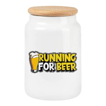 Courir pour la bière - Boîte à biscuits avec couvercle en bois - blanc - Devant