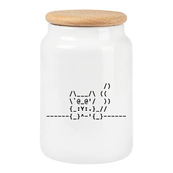 Ascii Cat - Cookie Jar with Wooden Lid - white - Front