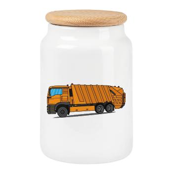 Camion à ordures Camion à ordures Professions Éboueur Éboueur Collecte des ordures - Boîte à biscuits avec couvercle en bois - blanc - Devant