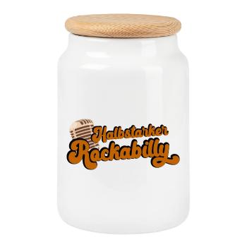 Semi-strong rockabilly - Cookie Jar with Wooden Lid - white - Front