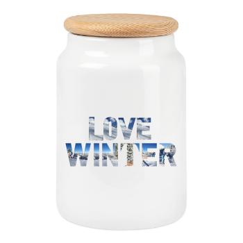 Love Winter - Skiing Winter Sports - Keksdose mit Holzdeckel - Weiß - Vorne