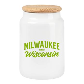 Milwaukee Wisconsin Vintage Script - Keksdose mit Holzdeckel - Weiß - Vorne