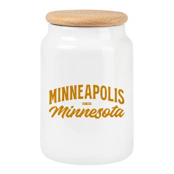 Minneapolis Script Vintage Orange - Boîte à biscuits avec couvercle en bois - blanc - Devant