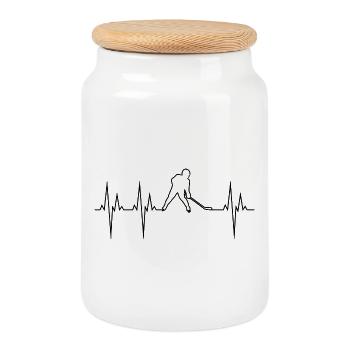 Ice Hockey Electrocardiogram ECG Hockey - Cookie Jar with Wooden Lid - white - Front