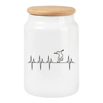 Skateboard electrocardiogram ECG Skate Board - Cookie Jar with Wooden Lid - white - Front