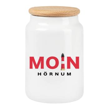Moin Sylt, Leuchtturm Hörnum - Keksdose mit Holzdeckel - Weiß - Vorne