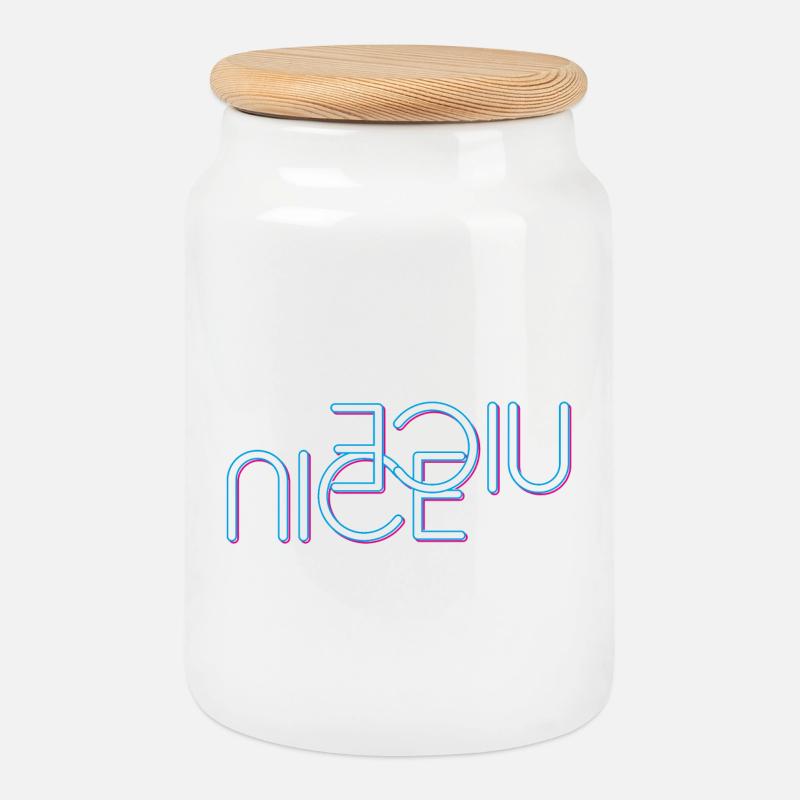 Nice lettering - Cookie Jar with Wooden Lid - white