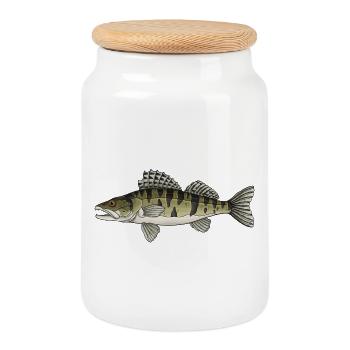 Zander Predator Fish Design for Anglers - Cookie Jar with Wooden Lid - white - Front