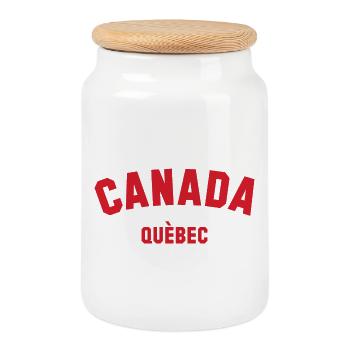 QUEBEC, Canada Kanada - Cookie Jar with Wooden Lid - white - Front