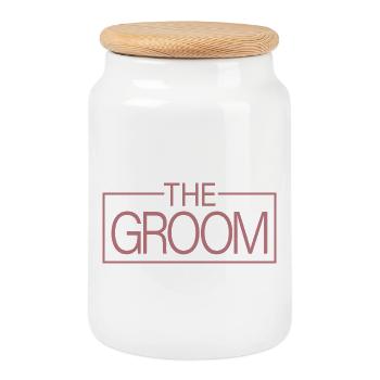 The Groom Matching Bride Wedding Bachelor Groom - Cookie Jar with Wooden Lid - white - Front