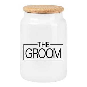 The Groom Matching Bride Wedding Bachelor Groom - Cookie Jar with Wooden Lid - white - Front