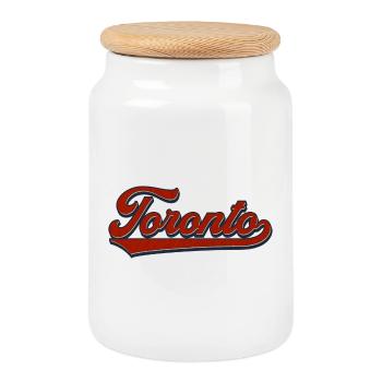 Script rétro de Toronto - Boîte à biscuits avec couvercle en bois - blanc - Devant