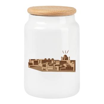 Desert city with mosque - Cookie Jar with Wooden Lid - white - Front