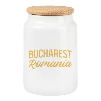 Lettrage rétro de Bucarest - Boîte à biscuits avec couvercle en bois - blanc - Devant