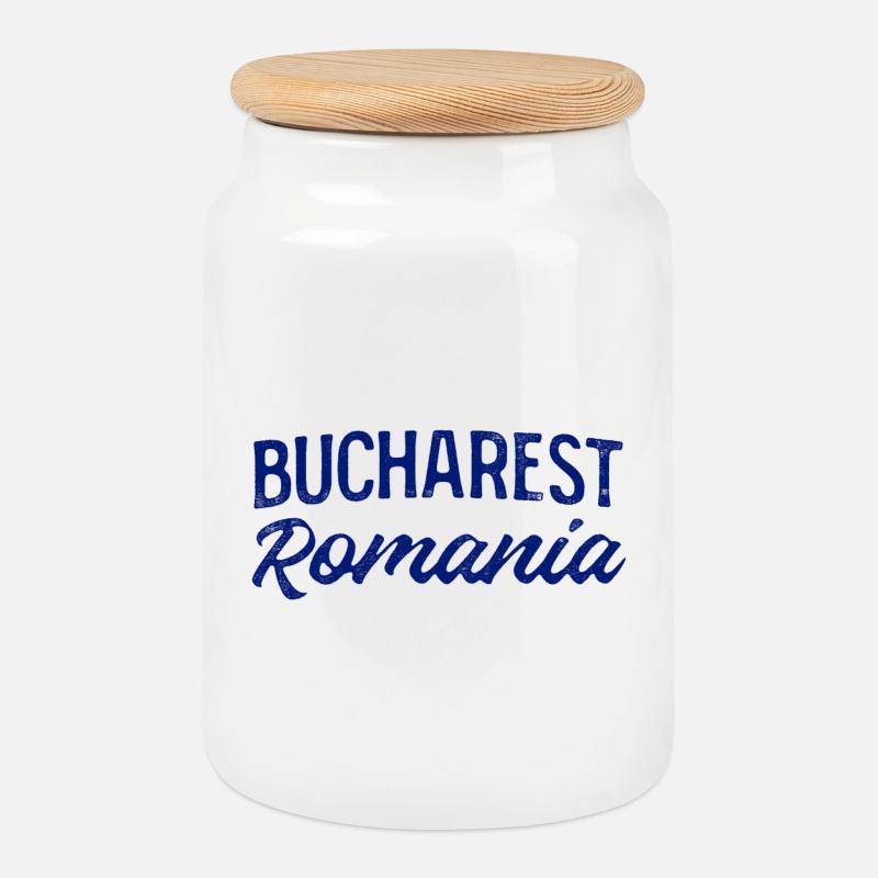 Bucharest Romania Handlettering - Keksdose mit Holzdeckel - Weiß