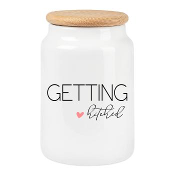 Getting Hitched! Personalisierbar - Keksdose mit Holzdeckel - Weiß - Vorne