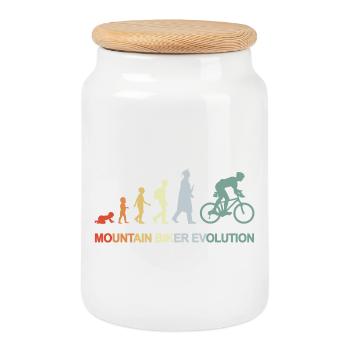 Mountain Biker Evolution - Cookie Jar with Wooden Lid - white - Front