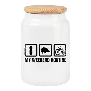 Mountain biker weekend - Cookie Jar with Wooden Lid - white - Front