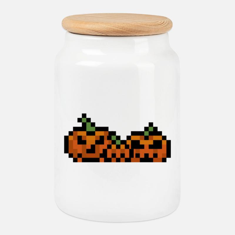 Pixel Kürbis Retro 8Bit Design - Keksdose mit Holzdeckel - Weiß